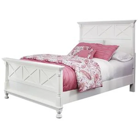 Bright White Queen Panel Bed with Cottage Details